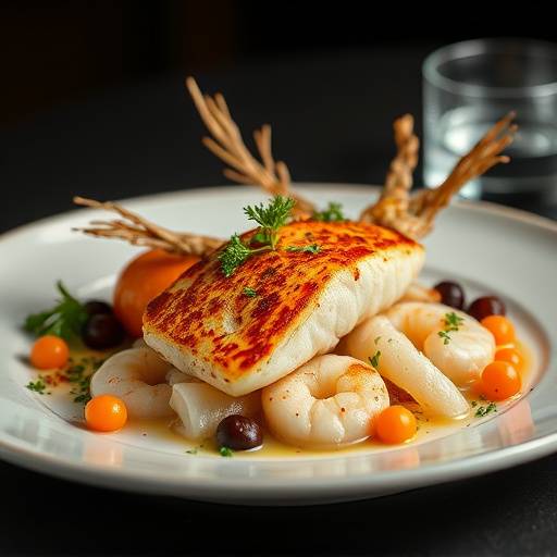 Detalle de un plato gourmet de mariscos.