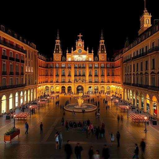 Vista nocturna de la Plaza Mayor de Madrid iluminada